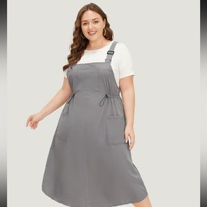 BloomChic Plain Adjustable Straps Pocket Drawstring Side Overall Dress- Size 4X